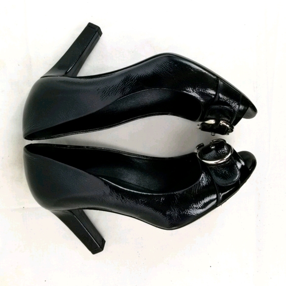 Gucci Black Patent Leather Peep Toe Block Heels Pumps size 38.5 - Picture 7 of 9